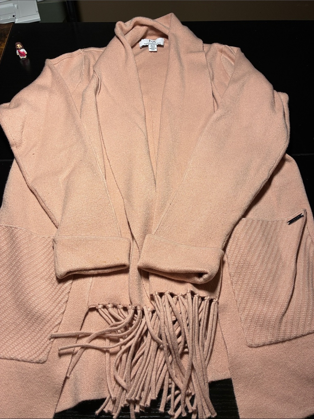 Magaschoni Peach Fringe Open-Front Cardigan